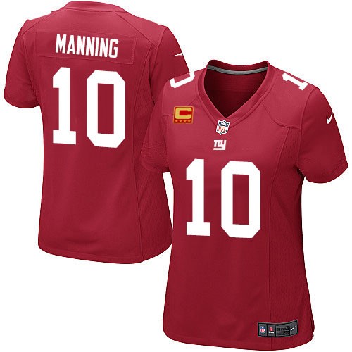 Women's Elite Eli Manning C Patch Nike Jersey Red Alternate - #10 NFL New York Giants